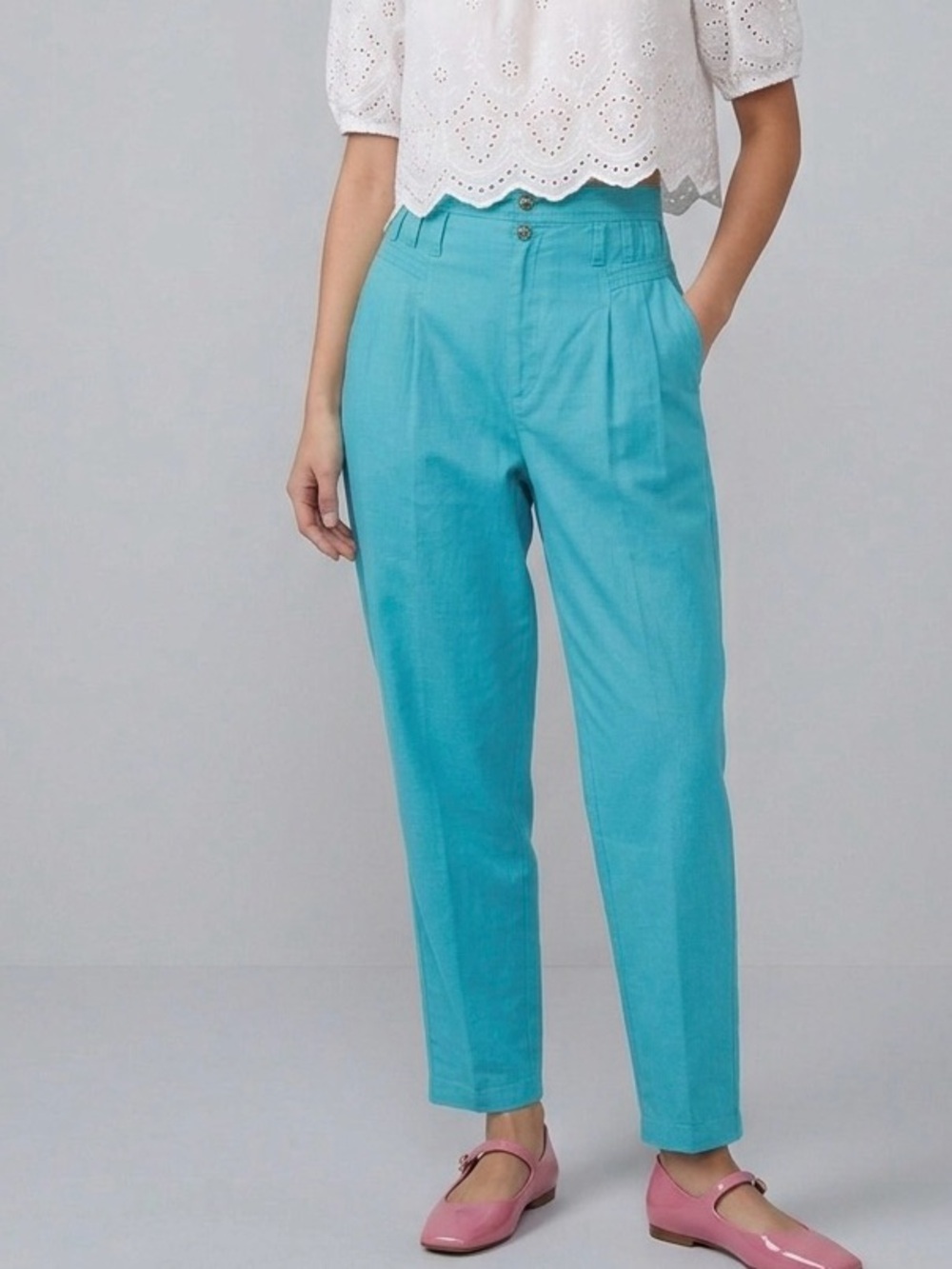 Vintage 80s Cherokee High Waist Pleated Tapered Pants Turquoise Aqua Sz 13 USA - Picture 14 of 14